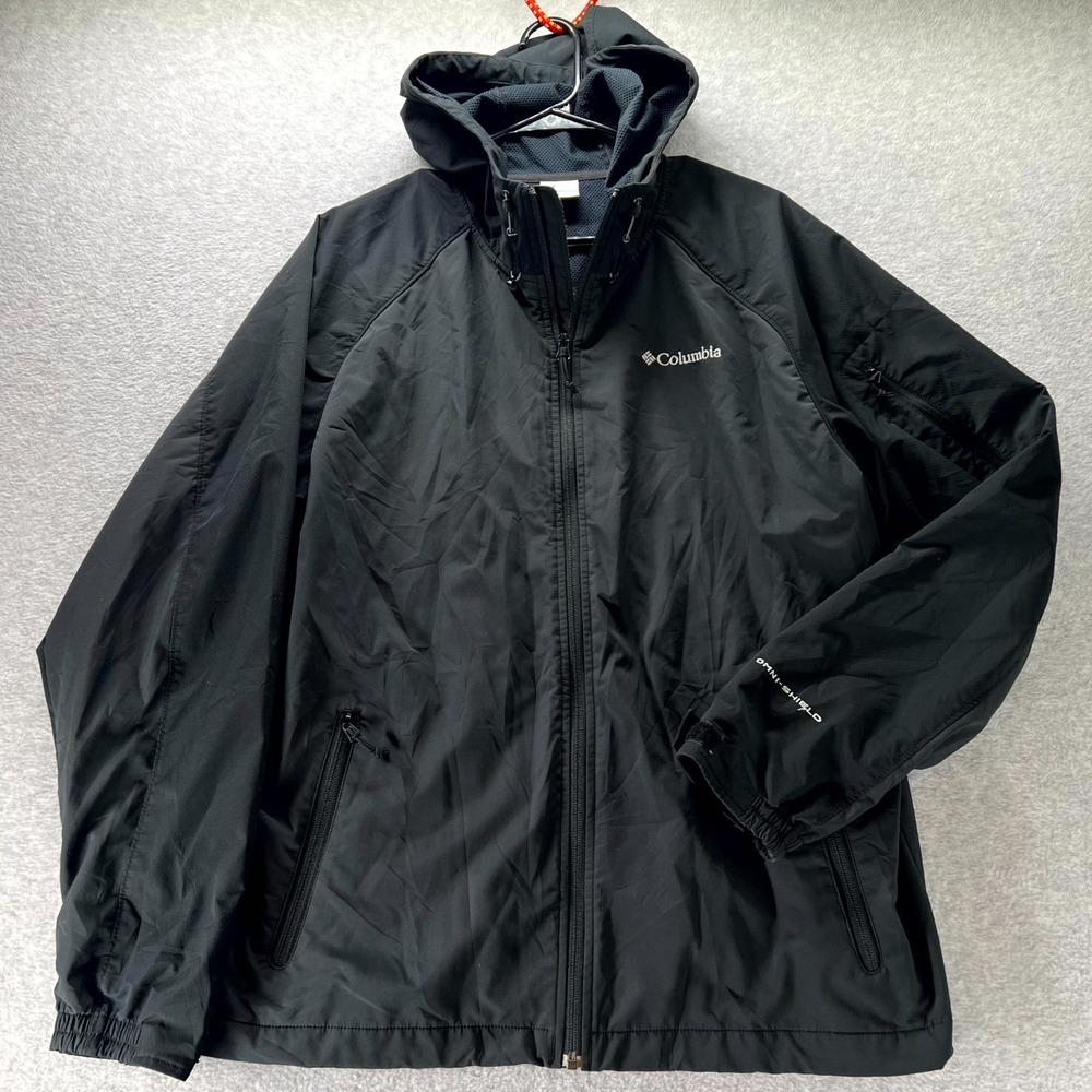 Columbia Omni Shield Convert Mens Large Softshell Jacket Black Hood Full Zip